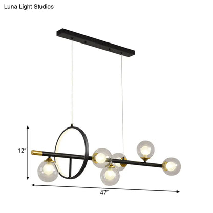 DecorBites™ Clear Glass Molecular Island Chandelier - 4/6-Light Pendant in Black with Metal Ring Deco