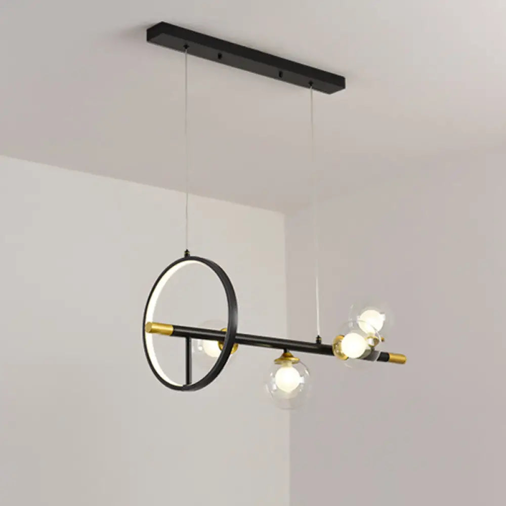 DecorBites™ Clear Glass Molecular Island Chandelier - 4/6-Light Pendant in Black with Metal Ring Deco