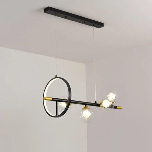 DecorBites™ Clear Glass Molecular Island Chandelier - 4/6-Light Pendant in Black with Metal Ring Deco