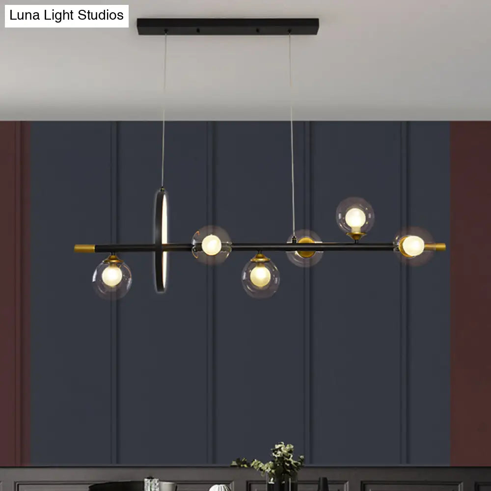 DecorBites™ Clear Glass Molecular Island Chandelier - 4/6-Light Pendant in Black with Metal Ring Deco