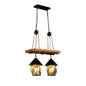 Clear Glass Nautical Lantern Chandelier with Wood Leaf Pattern Pendant Light