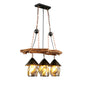 Clear Glass Nautical Lantern Chandelier with Wood Leaf Pattern Pendant Light