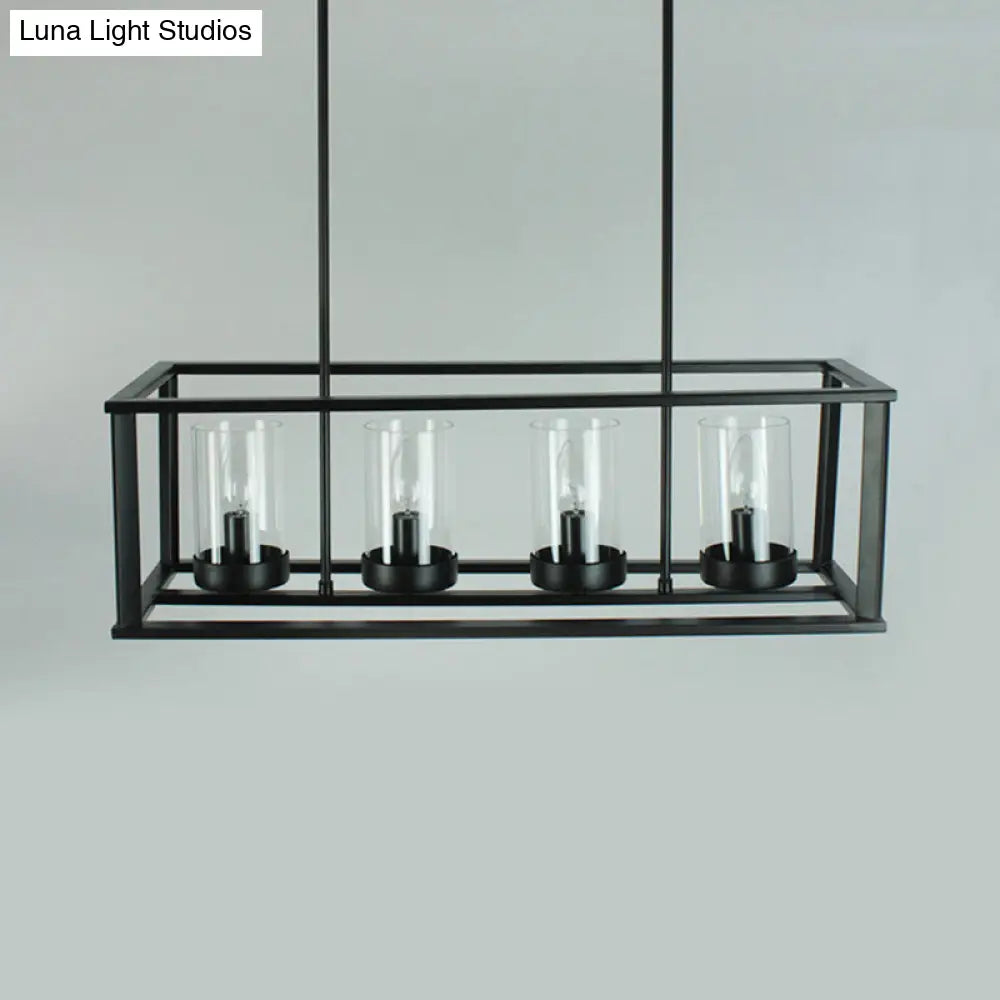 DecorBites™ Clear Glass Pendant Retro Industrial Kitchen Island Light Fixture - Rectangle Cage - 4/5-Light Option