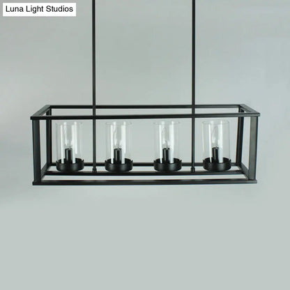 DecorBites™ Clear Glass Pendant Retro Industrial Kitchen Island Light Fixture - Rectangle Cage - 4/5-Light Option