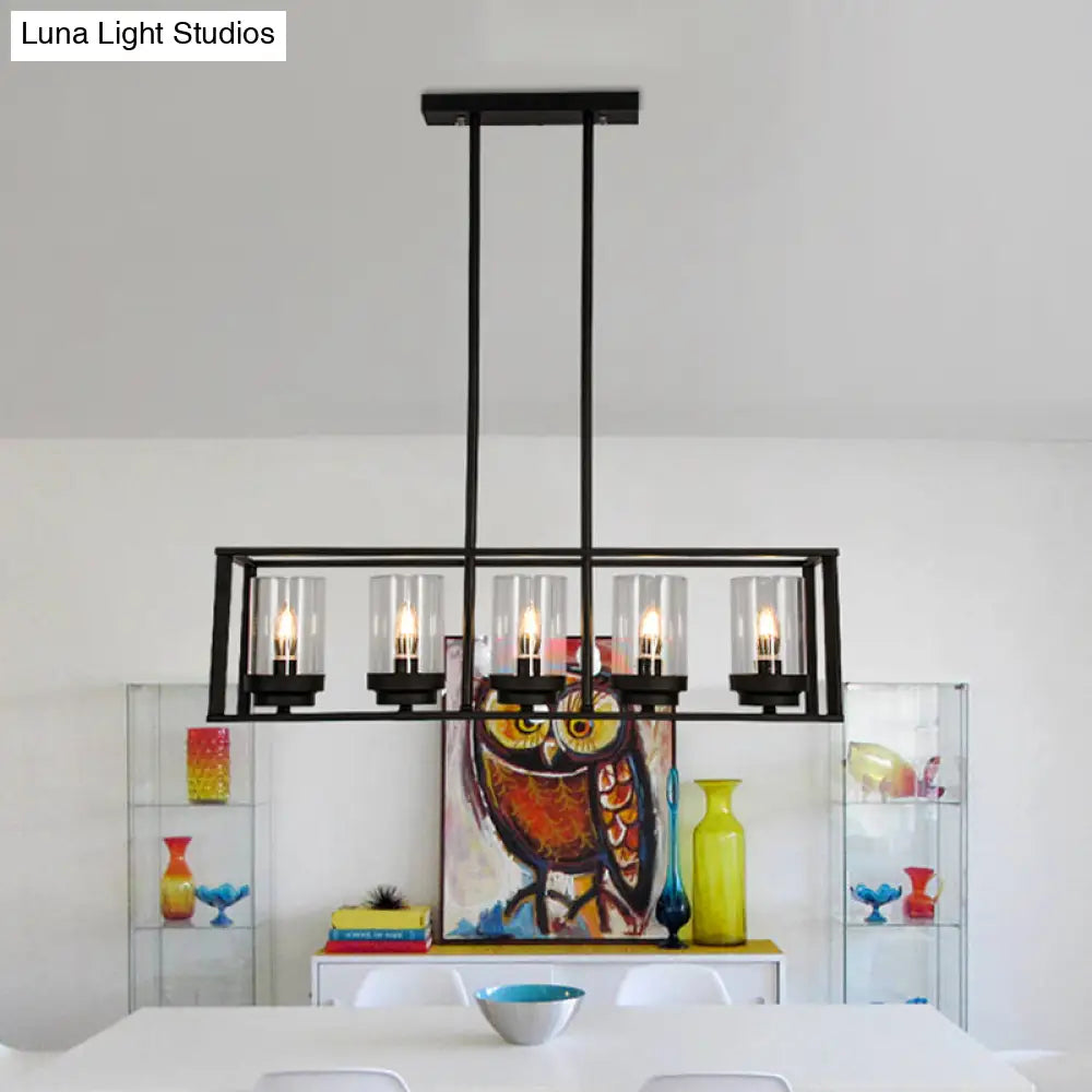 DecorBites™ Clear Glass Pendant Retro Industrial Kitchen Island Light Fixture - Rectangle Cage - 4/5-Light Option