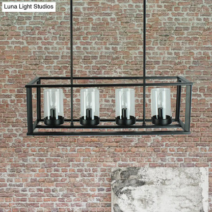 DecorBites™ Clear Glass Pendant Retro Industrial Kitchen Island Light Fixture - Rectangle Cage - 4/5-Light Option