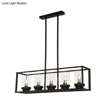 DecorBites™ Clear Glass Pendant Retro Industrial Kitchen Island Light Fixture - Rectangle Cage - 4/5-Light Option
