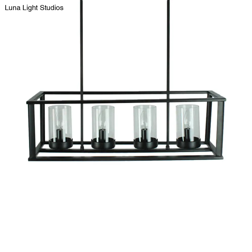 DecorBites™ Clear Glass Pendant Retro Industrial Kitchen Island Light Fixture - Rectangle Cage - 4/5-Light Option