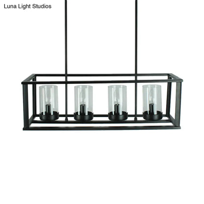 DecorBites™ Clear Glass Pendant Retro Industrial Kitchen Island Light Fixture - Rectangle Cage - 4/5-Light Option