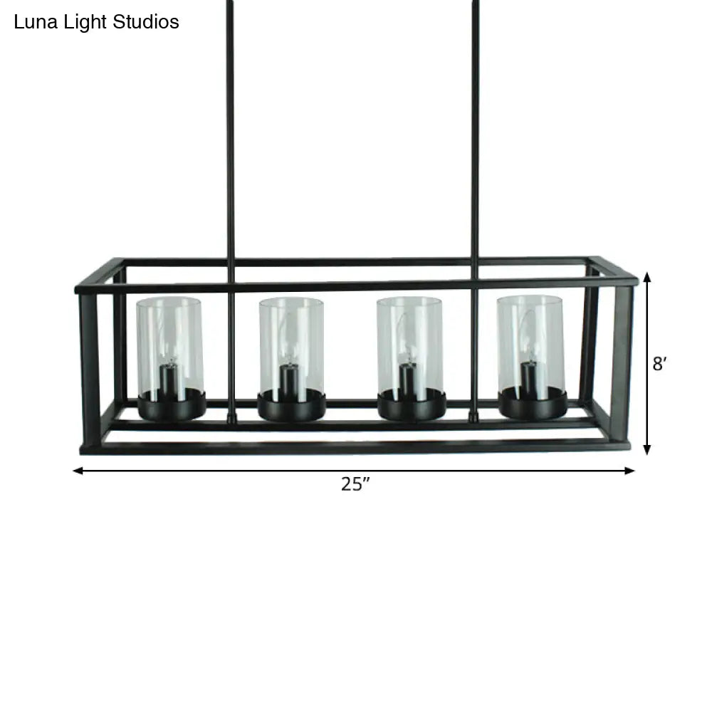 DecorBites™ Clear Glass Pendant Retro Industrial Kitchen Island Light Fixture - Rectangle Cage - 4/5-Light Option