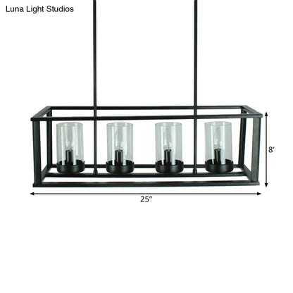 DecorBites™ Clear Glass Pendant Retro Industrial Kitchen Island Light Fixture - Rectangle Cage - 4/5-Light Option