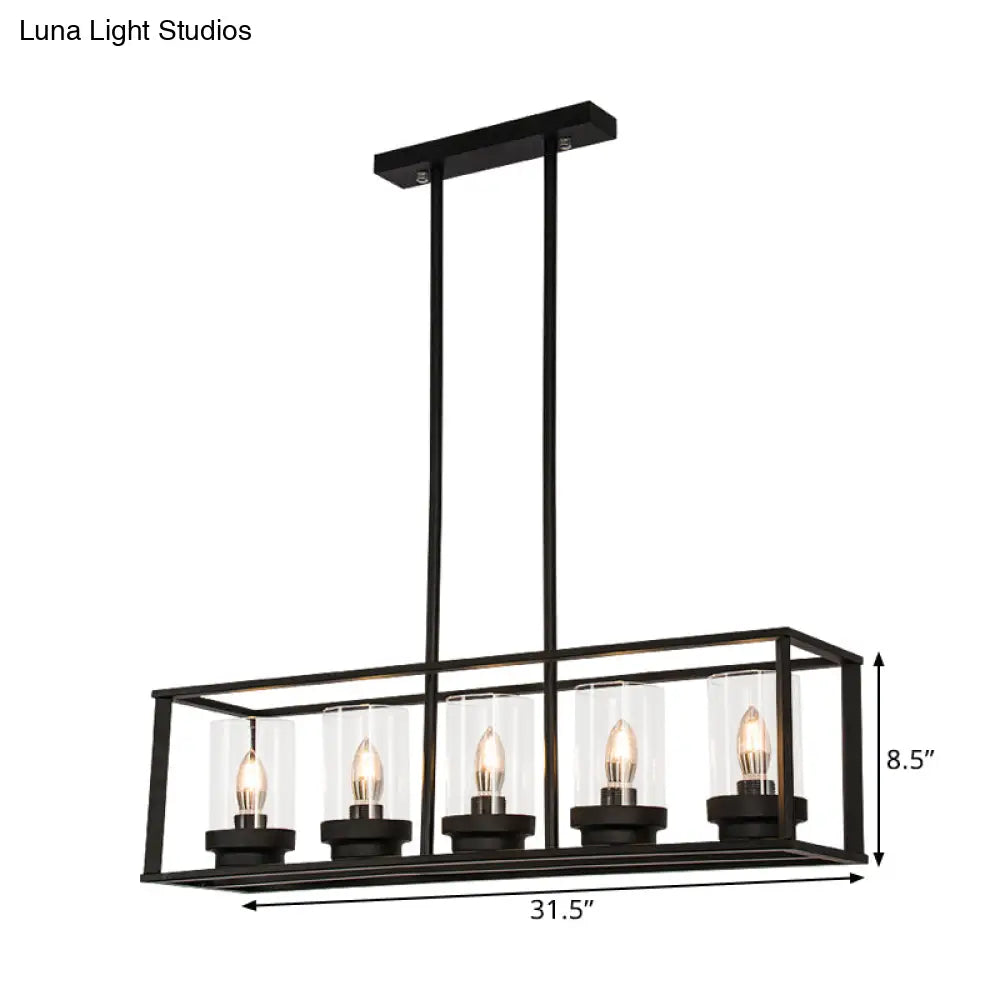 DecorBites™ Clear Glass Pendant Retro Industrial Kitchen Island Light Fixture - Rectangle Cage - 4/5-Light Option