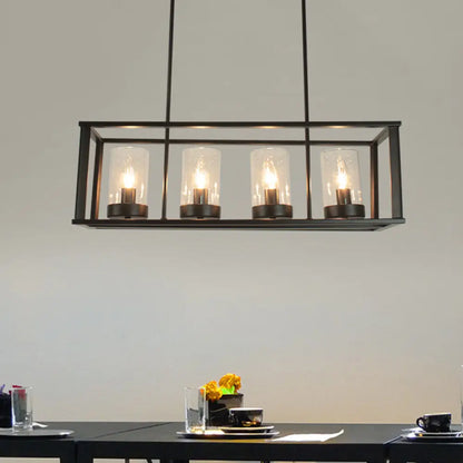 DecorBites™ Clear Glass Pendant Retro Industrial Kitchen Island Light Fixture - Rectangle Cage - 4/5-Light Option