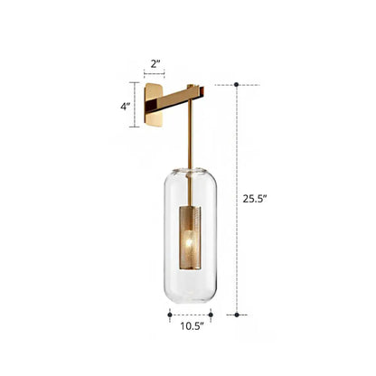 DecorBites™ Clear Glass Pill Capsule Wall Sconce - Modern 1-Light Hanging Light with Mesh Cage