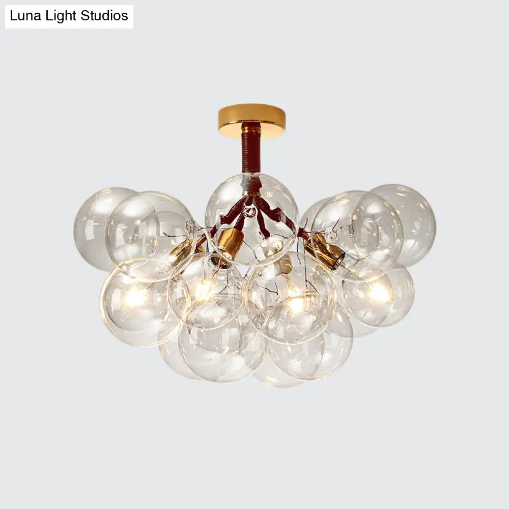 DecorBites™ Clear Glass Semi Flush Ceiling Light with Contemporary Bubble Design for Foyer and Corridor Illumination