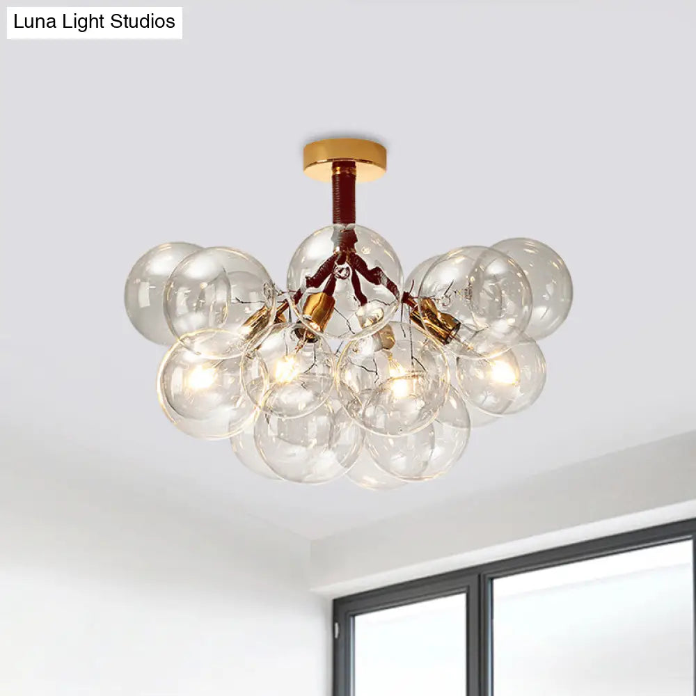 DecorBites™ Clear Glass Semi Flush Ceiling Light with Contemporary Bubble Design for Foyer and Corridor Illumination