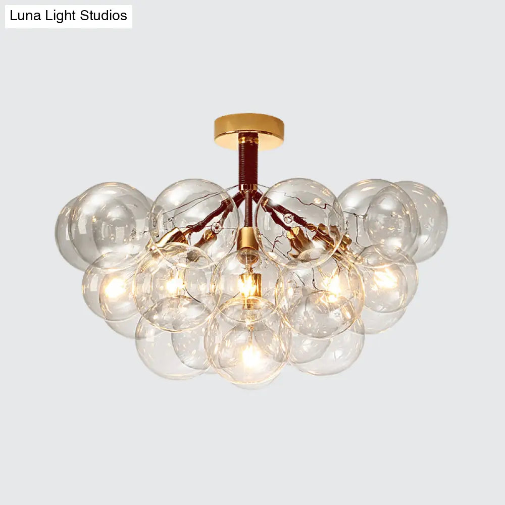 DecorBites™ Clear Glass Semi Flush Ceiling Light with Contemporary Bubble Design for Foyer and Corridor Illumination