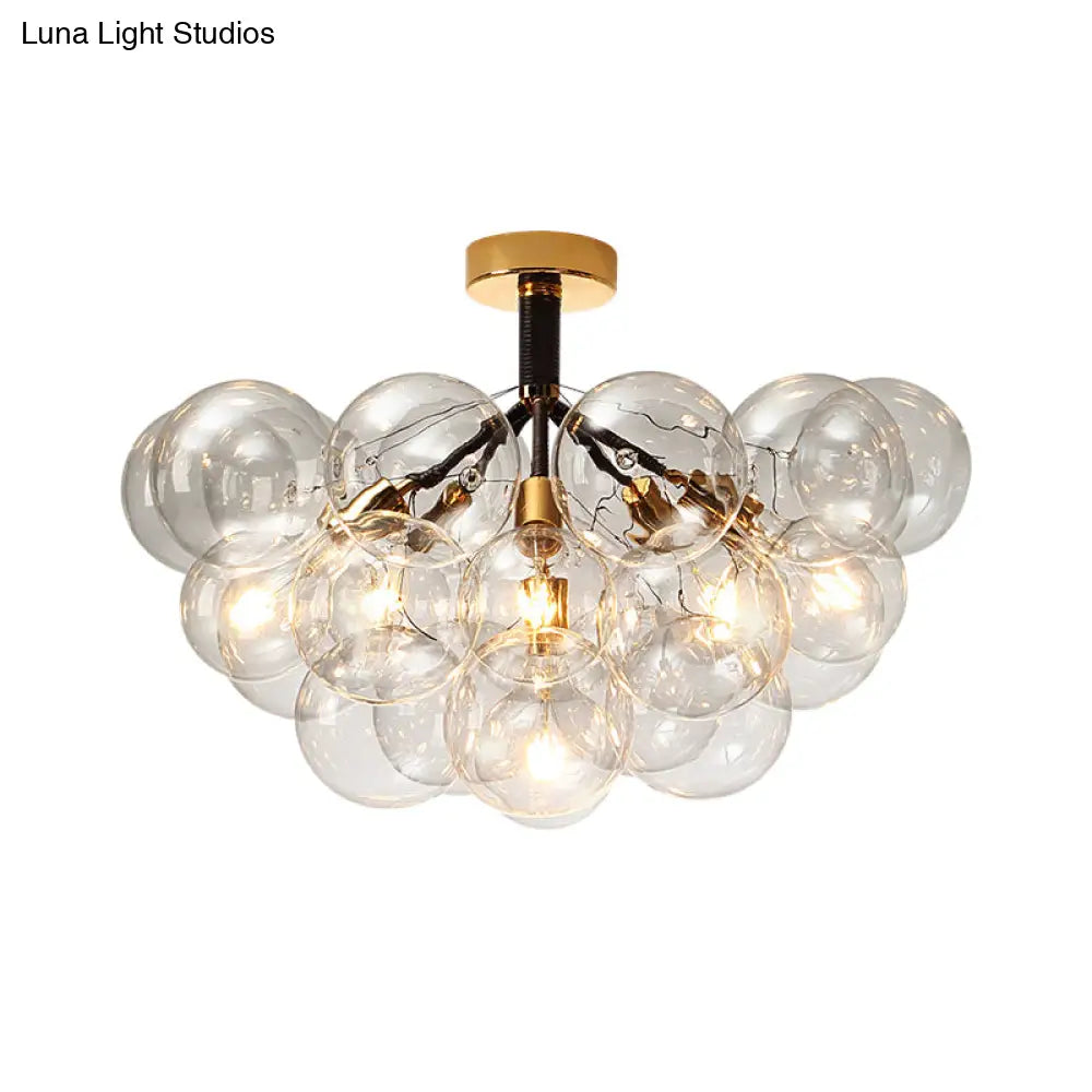 DecorBites™ Clear Glass Semi Flush Ceiling Light with Contemporary Bubble Design for Foyer and Corridor Illumination