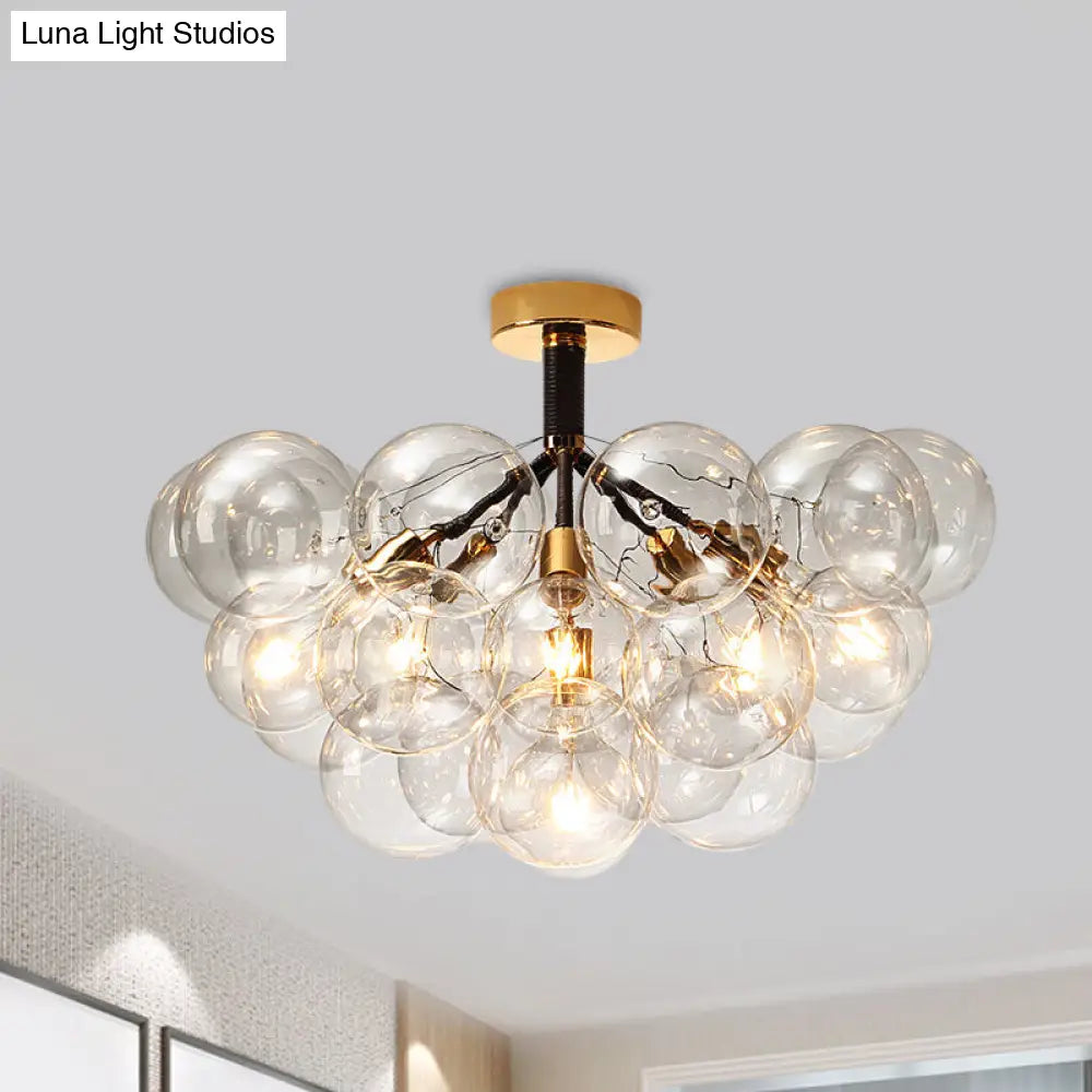 DecorBites™ Clear Glass Semi Flush Ceiling Light with Contemporary Bubble Design for Foyer and Corridor Illumination