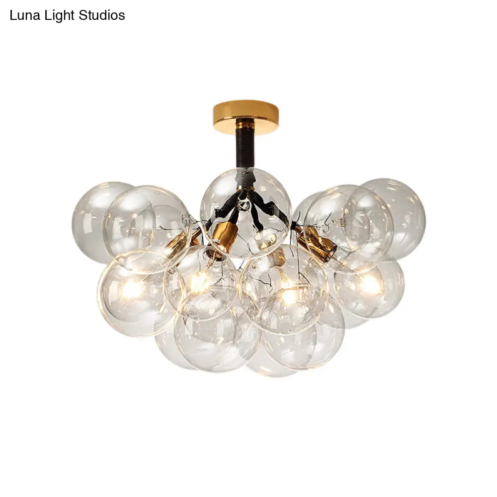 DecorBites™ Clear Glass Semi Flush Ceiling Light with Contemporary Bubble Design for Foyer and Corridor Illumination