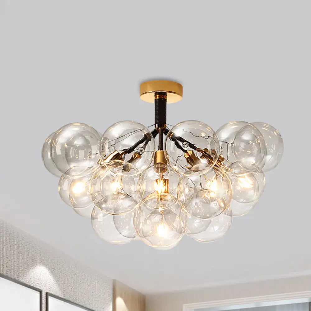 DecorBites™ Clear Glass Semi Flush Ceiling Light with Contemporary Bubble Design for Foyer and Corridor Illumination