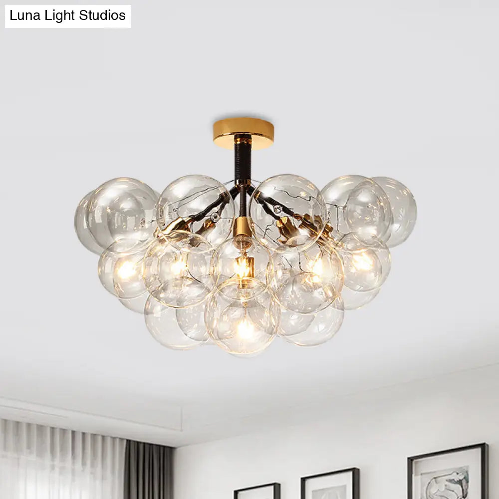 DecorBites™ Clear Glass Semi Flush Ceiling Light with Contemporary Bubble Design for Foyer and Corridor Illumination
