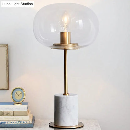 Clear Glass Table Lamp: Contemporary Shade, 1-Bulb Reading Light for Living Room