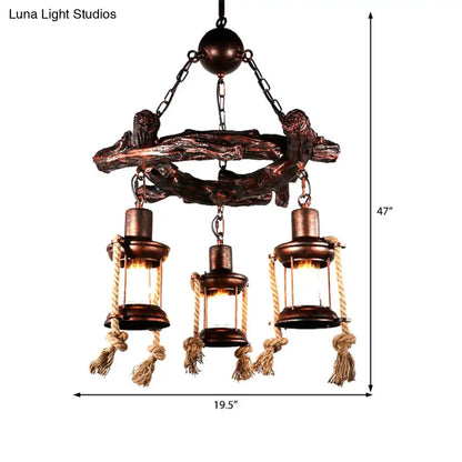 Clear Glass Vintage Style Kerosene Chandelier - 3/7-Light Bronze Pendant for Dining Room Lighting