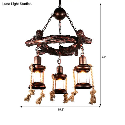 Clear Glass Vintage Style Kerosene Chandelier - 3/7-Light Bronze Pendant for Dining Room Lighting