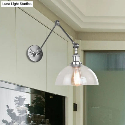 Clear Glass Wall Hanging Dome Light - Industrial Single Bulb Sconce in Chrome - Ideal for Dining Room