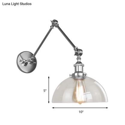 Clear Glass Wall Hanging Dome Light - Industrial Single Bulb Sconce in Chrome - Ideal for Dining Room