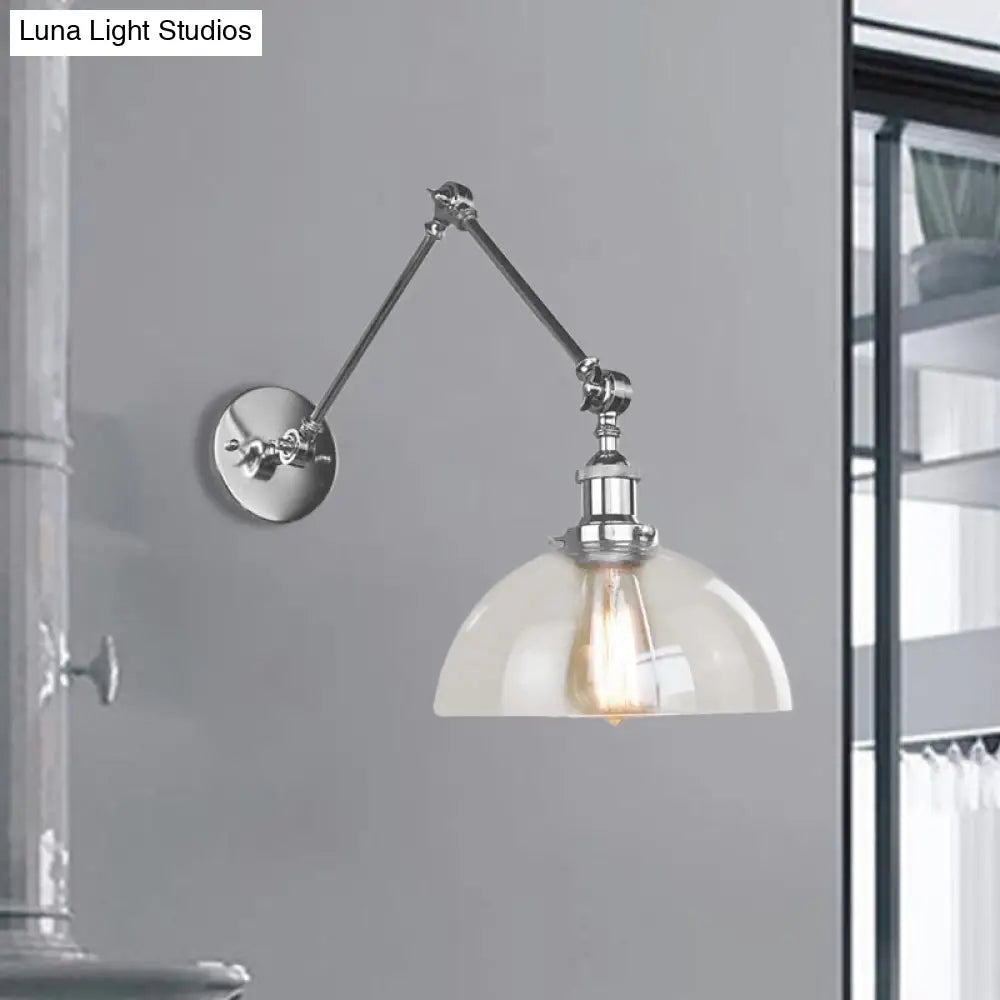 Clear Glass Wall Hanging Dome Light - Industrial Single Bulb Sconce in Chrome - Ideal for Dining Room