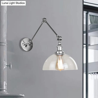 Clear Glass Wall Hanging Dome Light - Industrial Single Bulb Sconce in Chrome - Ideal for Dining Room