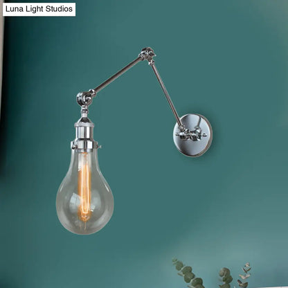 Clear Glass Wall Hanging Industrial Sconce Lamp in Chrome - Single Light Bulb Shade for Living Room