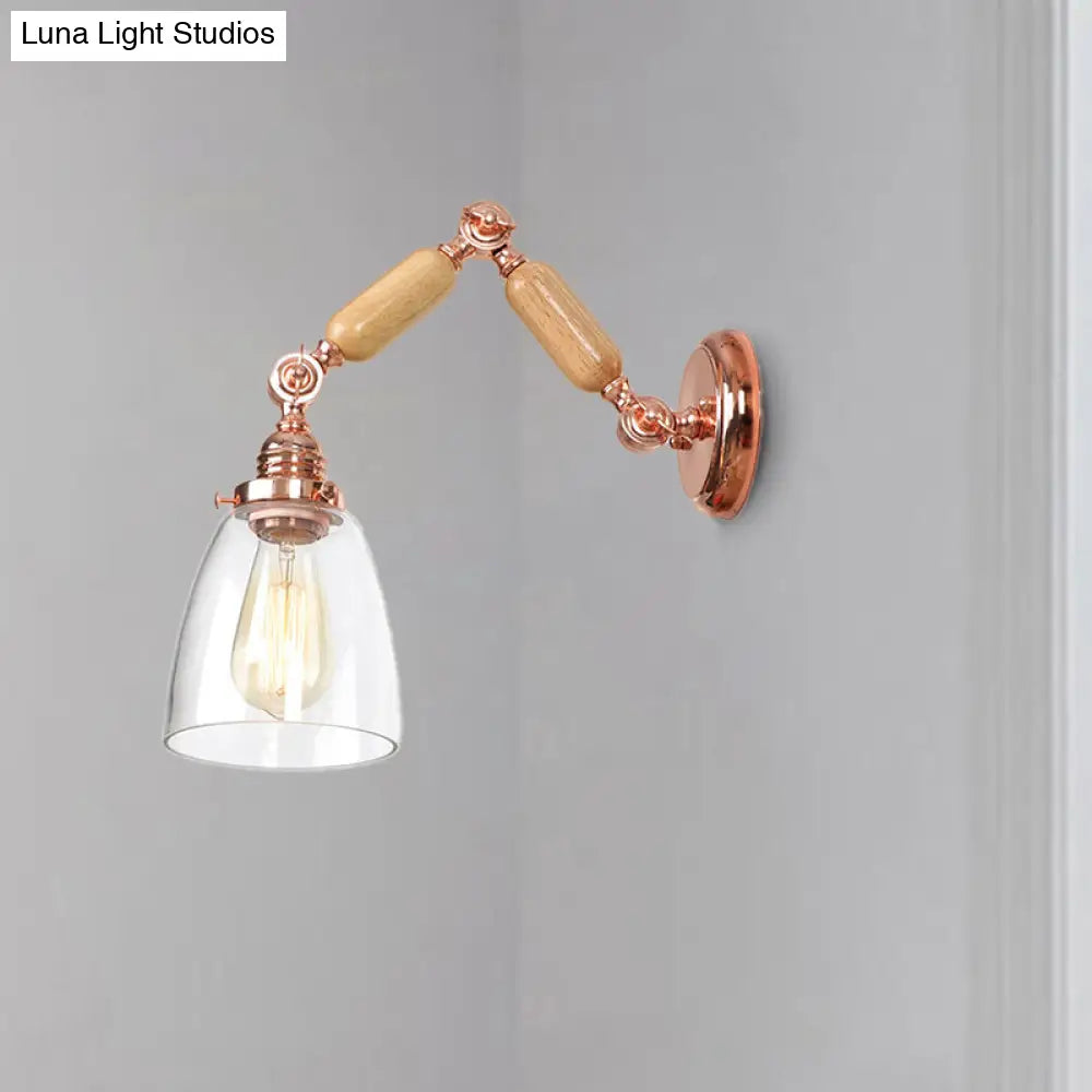 Clear Glass Wall Lamp Industrial Single Bulb Sconce in Rose Gold - Perfect for Living Room
