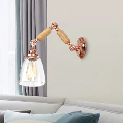 Clear Glass Wall Lamp Industrial Single Bulb Sconce in Rose Gold - Perfect for Living Room