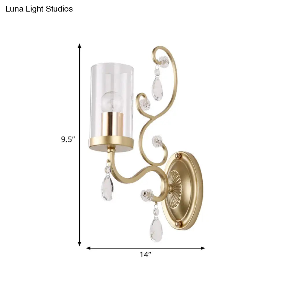 DecorBites™ Clear Glass Wall Mounted Light with Crystal Accent and Brass Finish