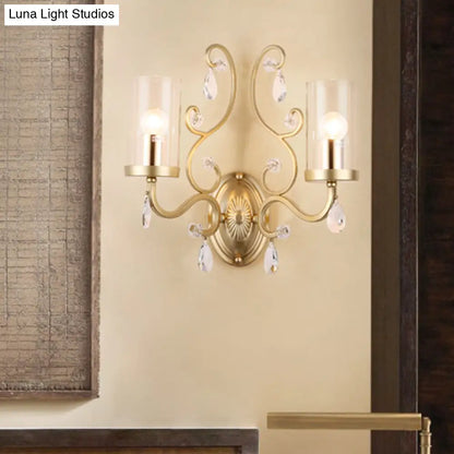 DecorBites™ Clear Glass Wall Mounted Light with Crystal Accent and Brass Finish