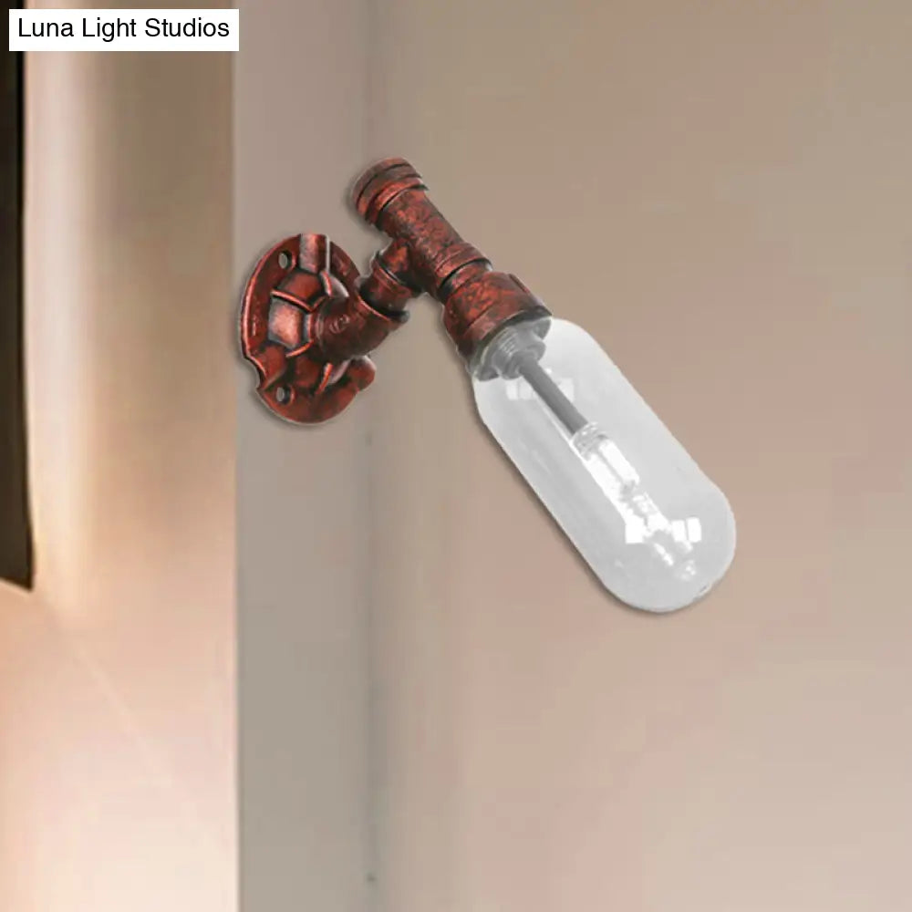 Clear Glass Wall Sconce in Weathered Copper with Pipe Design - Perfect for Loft Dining Rooms