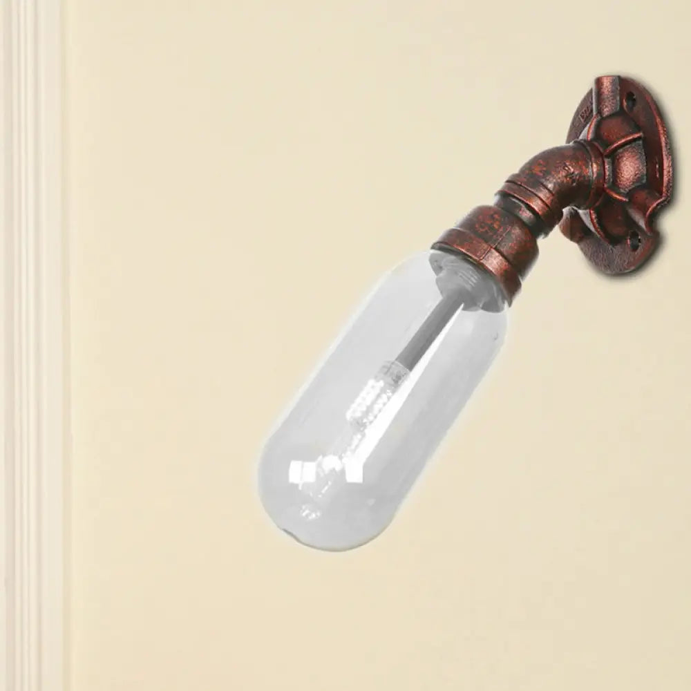 Clear Glass Wall Sconce in Weathered Copper with Pipe Design - Perfect for Loft Dining Rooms