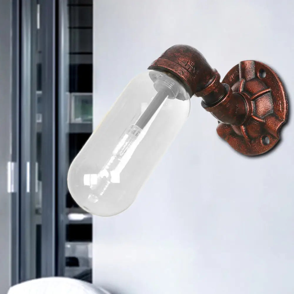 Clear Glass Wall Sconce in Weathered Copper with Pipe Design - Perfect for Loft Dining Rooms