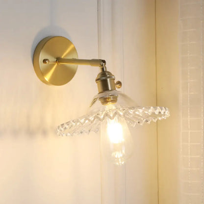 DecorBites™ Clear Glass Wall Sconce - Industrial Brass Scalloped Design - Living Room Lighting Fixture