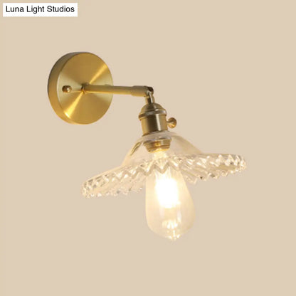 DecorBites™ Clear Glass Wall Sconce - Industrial Brass Scalloped Design - Living Room Lighting Fixture