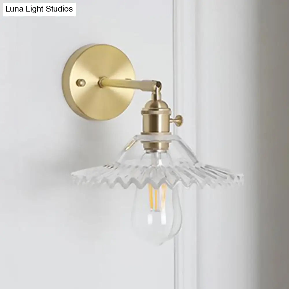 DecorBites™ Clear Glass Wall Sconce - Industrial Brass Scalloped Design - Living Room Lighting Fixture