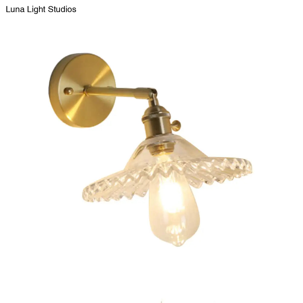 DecorBites™ Clear Glass Wall Sconce - Industrial Brass Scalloped Design - Living Room Lighting Fixture