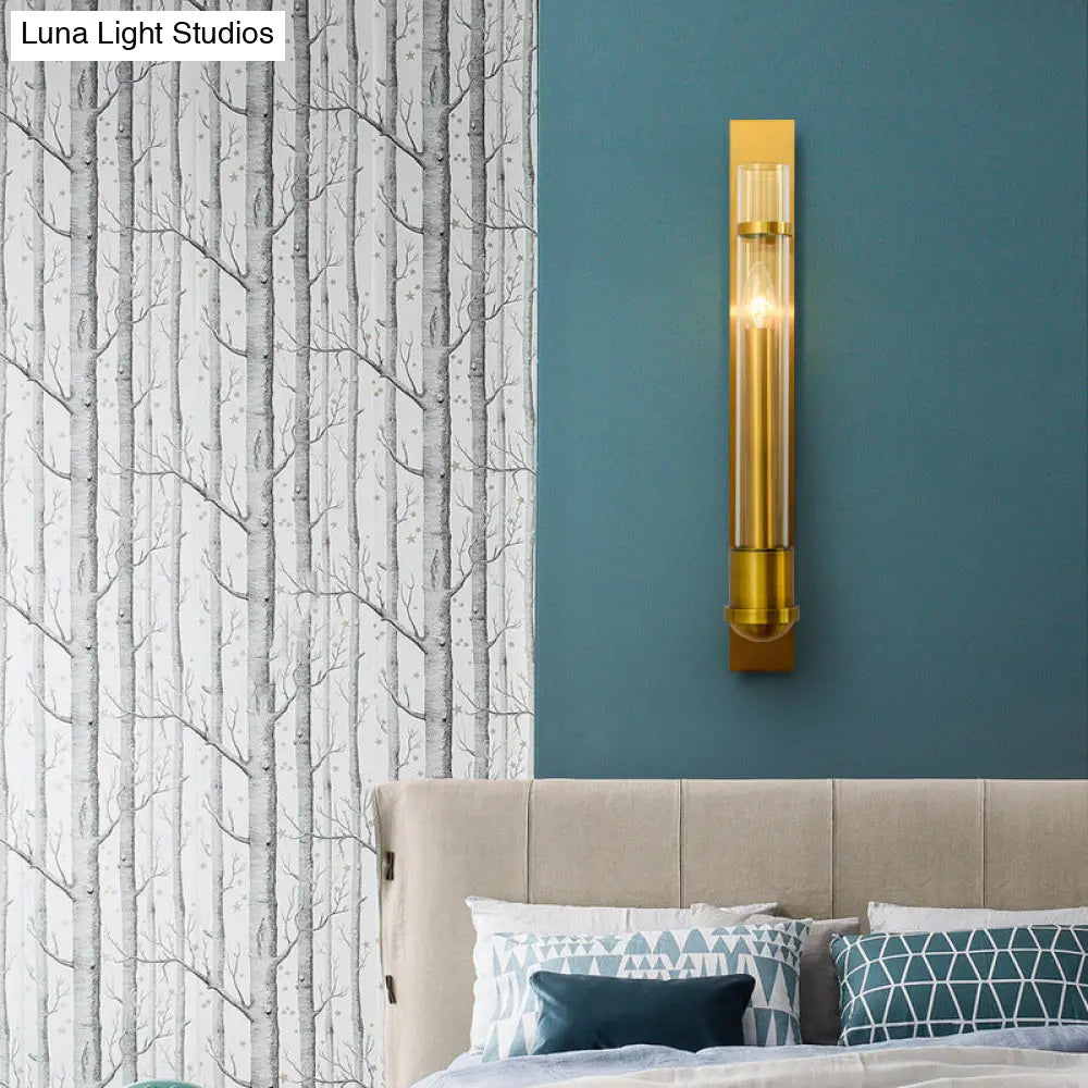 DecorBites™ Clear Glass Wall Sconce - Modern Single Brass Light Fixture
