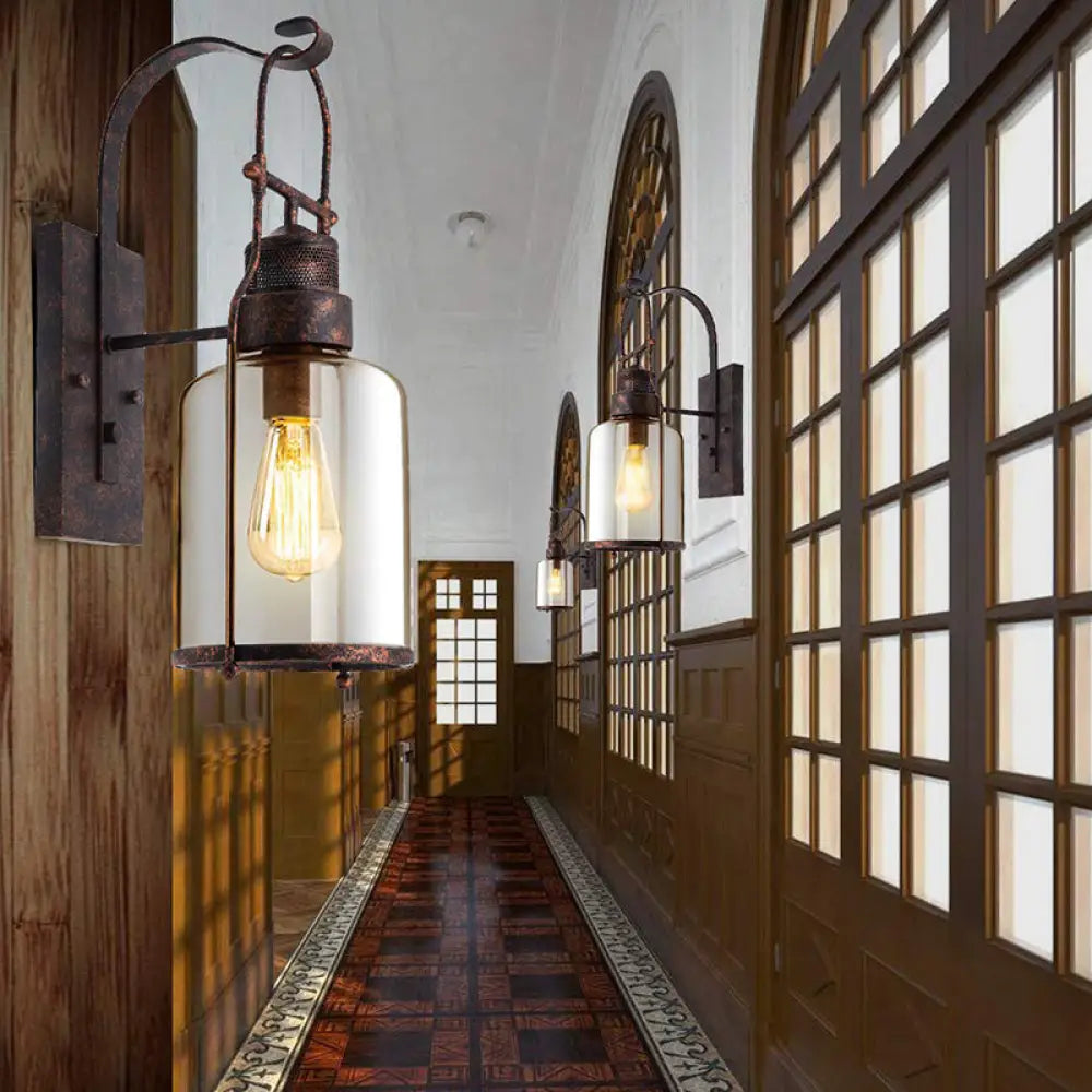 Clear Glass Wall Sconce - Traditional Rustic Cylinder Lamp for Corridors