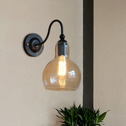Clear Glass Wall Sconce with Industrial Black Bubble Shade - Living Room Lighting Fixture