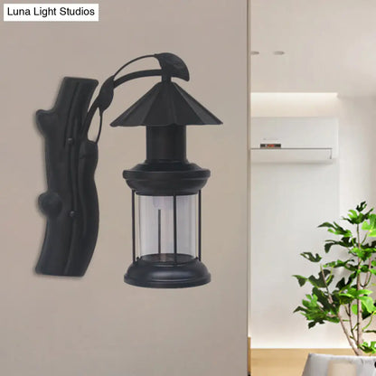 Clear Glass Wall Sconce with Retro Coastal Design and Black/Copper Finish