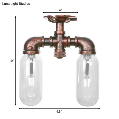 DecorBites™ Clear Glass Weathered Copper Ceiling Lighting - Industrial Semi Flush with Pipe Design - 2 Lights